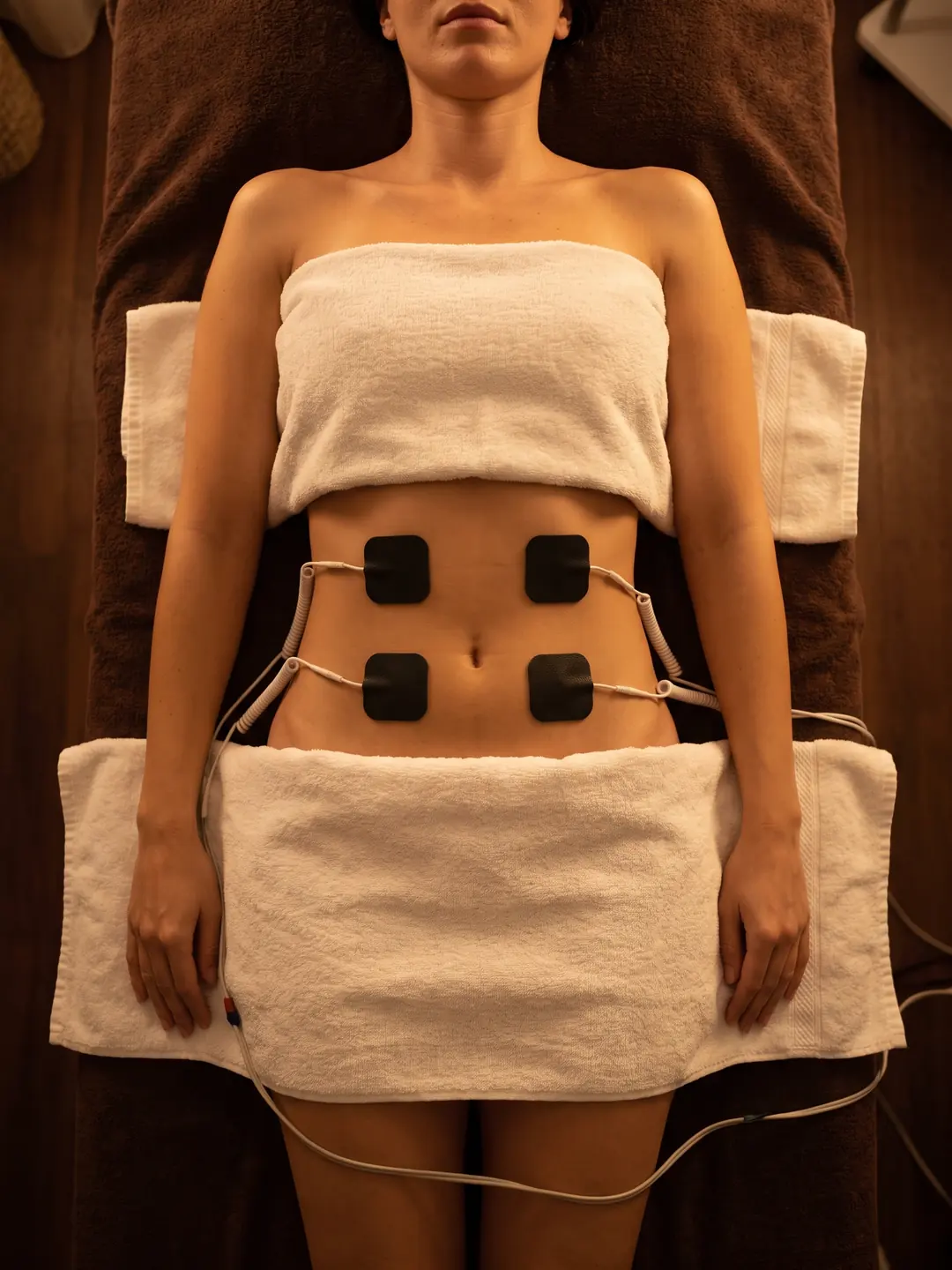 Massagem modeladora e corrente russa na barriga
